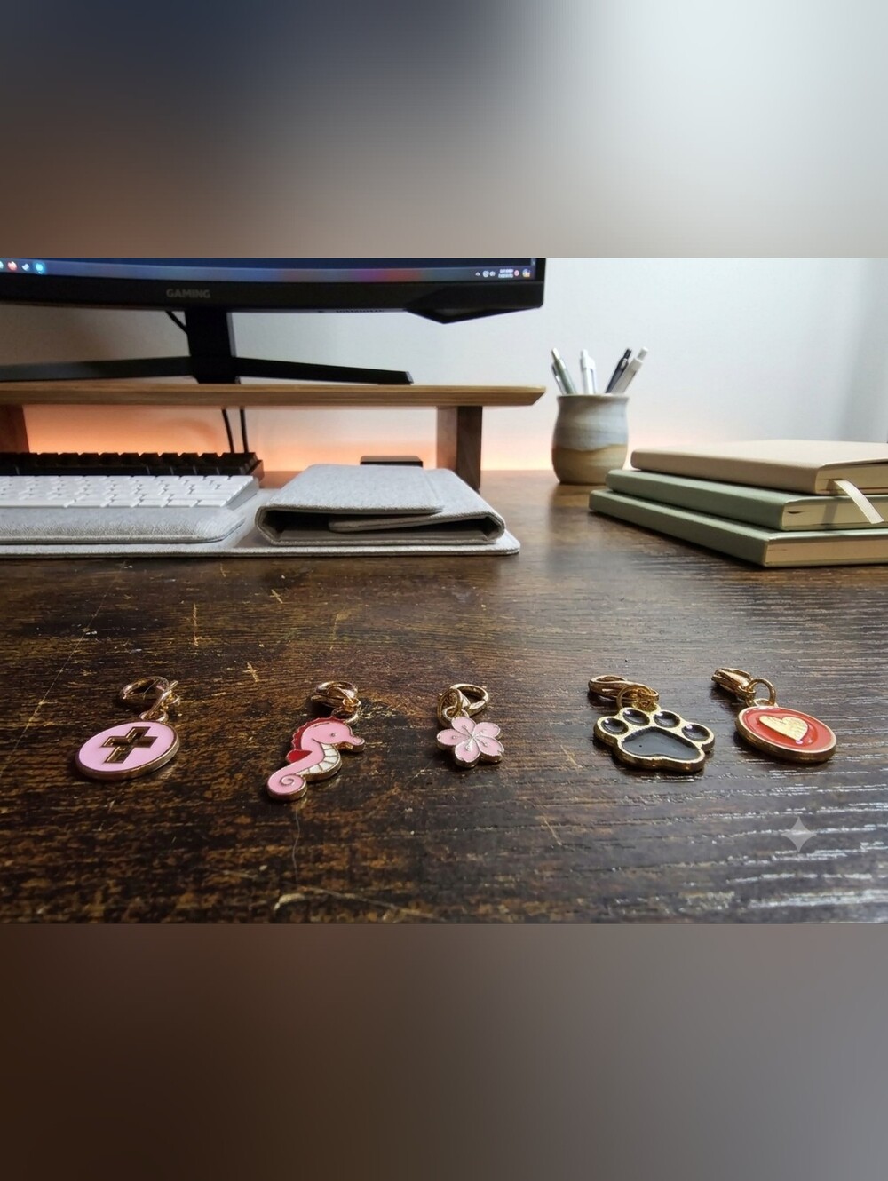 Pink Enamel Charm Lot — Seahorse, Paw, Flower, Heart And Cross